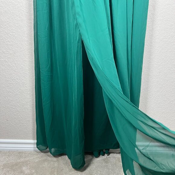 Dessy Chiffon Gown Plus Size 16 Hunter Green V Neck Sleeveless Maxi Dress Formal - Picture 5 of 13